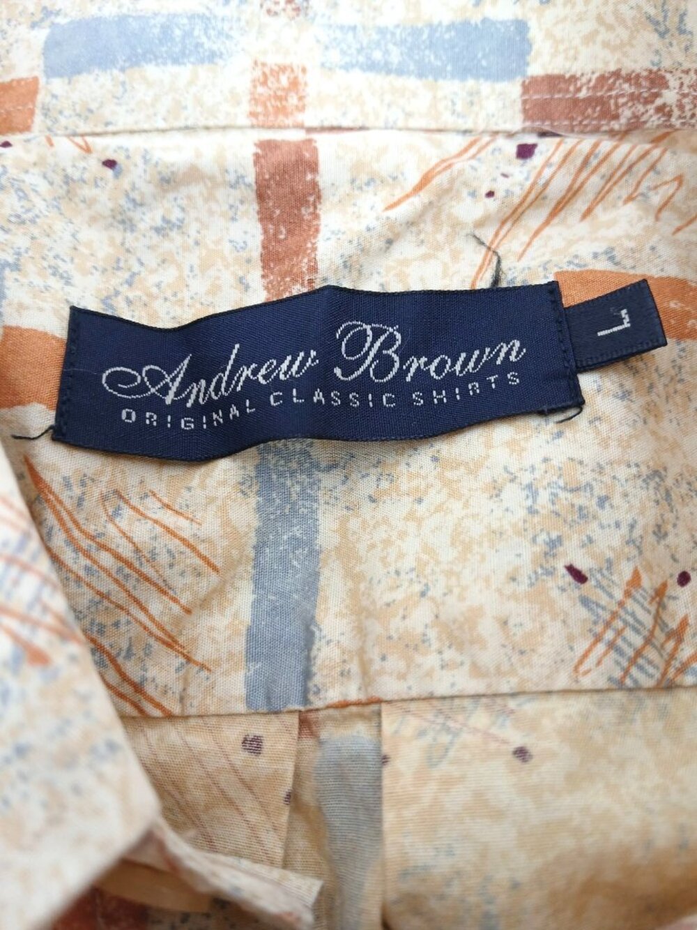 Vintage Andrew Brown Mens Short Sleeve Button Shirt Abstract Print Size L Logo - Picture 5 of 15